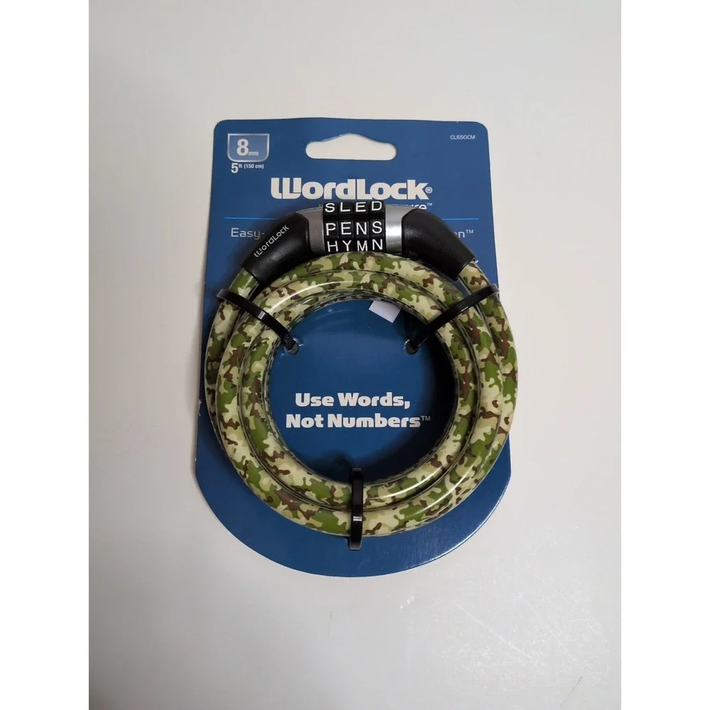 WordLock Green Camo Word Combination‎ Lock 5ft/8mm CABLE New